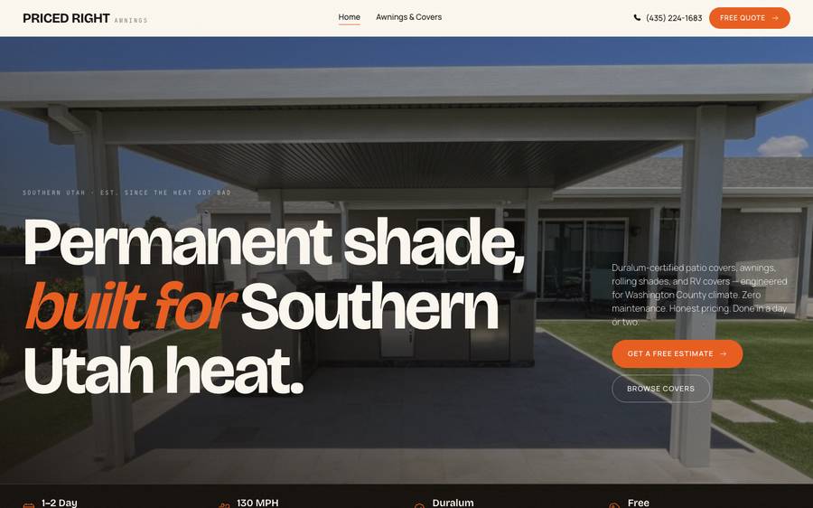 pricedrightawnings.com: website built by Scroll